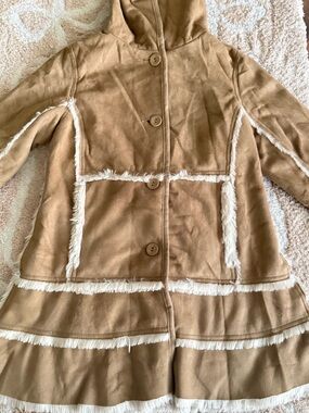 Kids Super nice, Hooded Faux-Suede Coat with Contrast Trim - Camel Size (10-12)